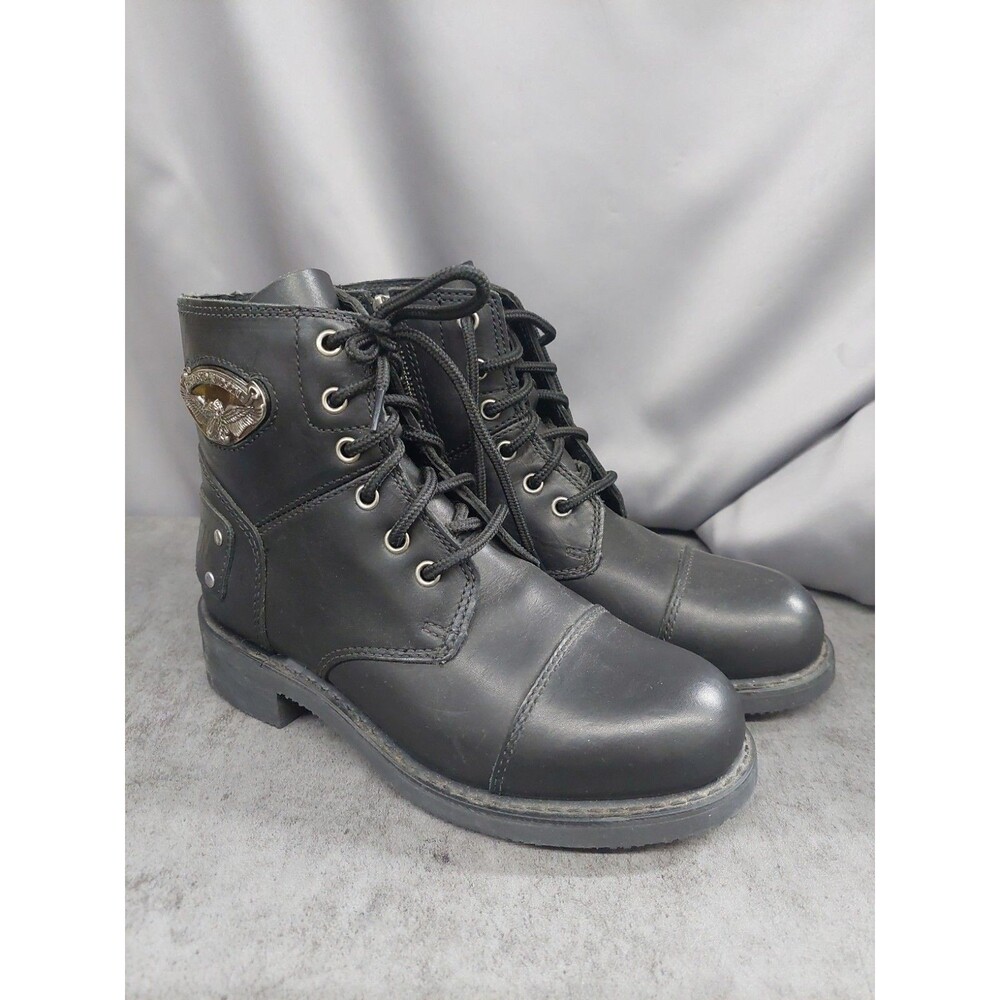 Harley Davidson Boots Ankle Leather Black Size 7.5 lace up studded